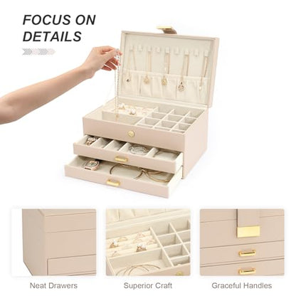 Jewelry Box, 3-Tier with 2 Drawers, Beige, Modern, Women's Jewelry Organizer - color: 3-Layer Apricot, size: 3-Layer