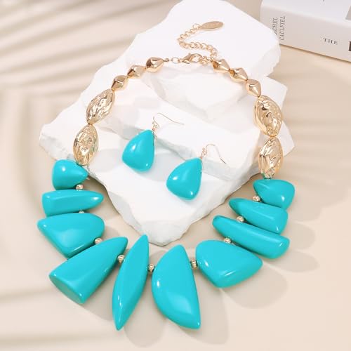 Bocar Chunky Beaded Necklace - color: Turquoise-Set