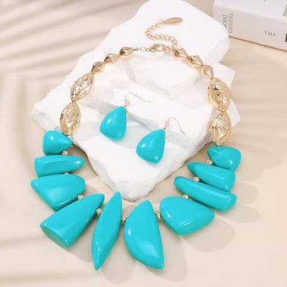 Bocar Chunky Beaded Necklace - color: Turquoise-Set