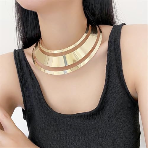 Chunky Gold Necklace Big Statement Chunky Necklace for Women African Tribe Wide Metal Choker Necklaces Jewelry - color: 06 Jewelry Set Gold