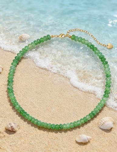 Beaded Necklace for Women,Natural Gemstone Necklace for Women,Colorful Bead Choker Necklace Handmade Surfer Beach Necklace Trendy Jewelry Gift for Women - style: 5x8MM-Green