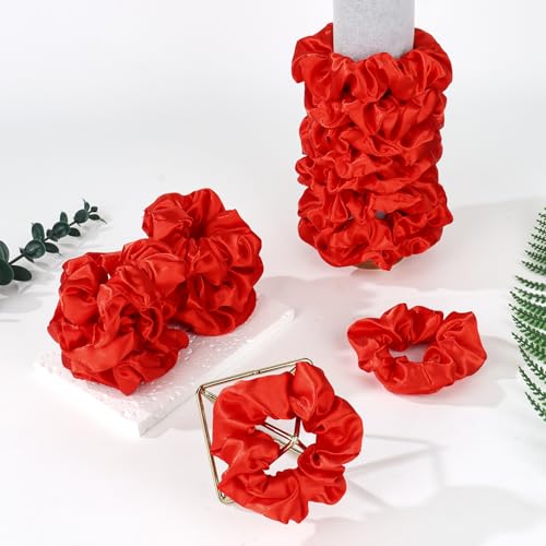 16 Pcs Satin Scrunchies Bridesmaid Proposal Gifts Hair Ties Scrunchies for Women Girls Bachelorette Party Favors (red) - color: red