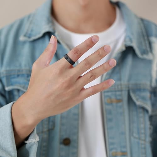 Stainless Steel Wedding Band Ring For Men Women | Sandblasted matte finish, 4mm/6mm/8mm widths, steel/black/gold-tone colors, everyday wear, wedding - color: Smooth-6mm-Black