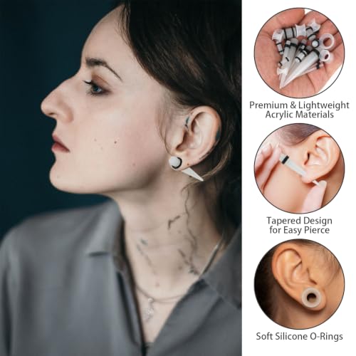 50 Pcs Ear Stretching Kit, Acrylic Gauges for Ears 14G-00G | Lightweight Tapers+ Plugs+ Silicone Tunnels, Gauge Stretching Kit, Piercing Earring Jewelry for Men, Women, Starter Expanders - color: Glow in the Dark