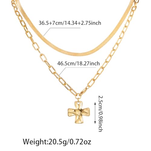 Chunky Cross Necklace for Women,Gold Silver Layered Hammered Cross Pendant Necklace Statement Paperclip Toggle Charm Chain Herringbone Snake Choker Christian Jewelry Outfit Accessories - color: BGold Set