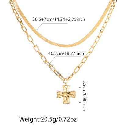 Chunky Cross Necklace for Women,Gold Silver Layered Hammered Cross Pendant Necklace Statement Paperclip Toggle Charm Chain Herringbone Snake Choker Christian Jewelry Outfit Accessories - color: BGold Set