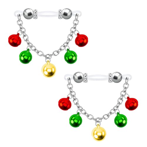 2 Pcs Fake Nipple Rings party Non Piercing Jingling Bell Nipple Jewelry with Chain Adjustable Elastic Nooses Non Pierced Faux Body Jewelry for Women Men