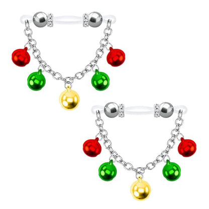 2 Pcs Fake Nipple Rings party Non Piercing Jingling Bell Nipple Jewelry with Chain Adjustable Elastic Nooses Non Pierced Faux Body Jewelry for Women Men