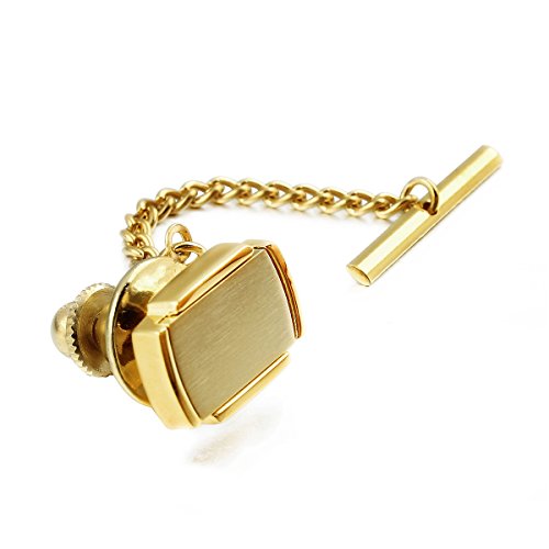 HAWSON Tie Pins Tie Tacks for Men with Chain, Mens Jewelry or Accessories for Wedding Birthday Anniversary Christmas Valentine's Day - color: Gold + Matt Gold