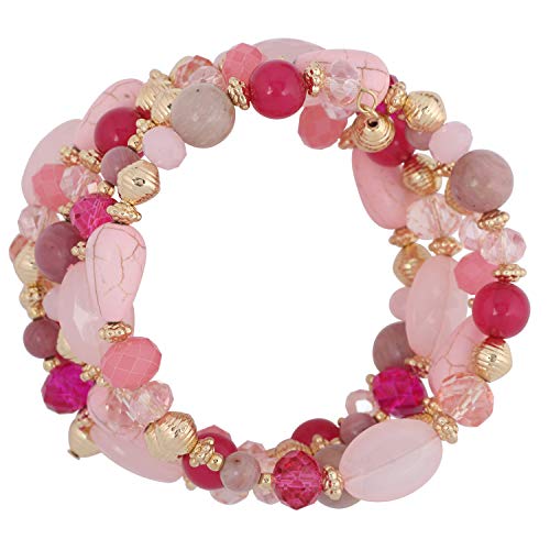 Coiris 3 Layers Illusion Wire Beaded Statement 19.5" Necklace for Women - color: ST0001-Pink Mix