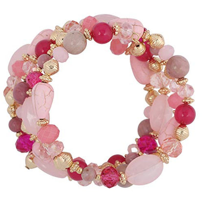 Coiris 3 Layers Illusion Wire Beaded Statement 19.5" Necklace for Women - color: ST0001-Pink Mix