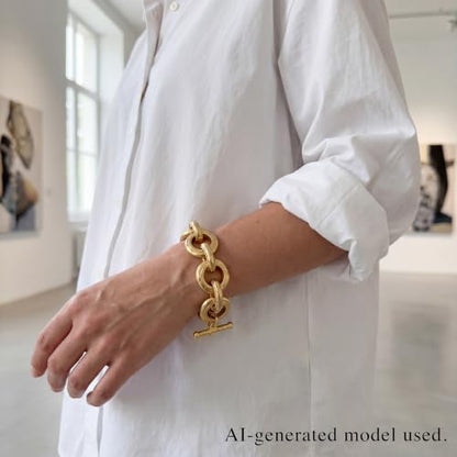18K Gold Plated Hammered Toggle Bracelet for Women | Chunky hammered statement bracelet with a toggle closure and 3 adjustable sizes, designed for everyday wear and gifting - style: Style Two