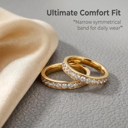 2-Pack 14K Gold Plated Stackable Rings for Oura Ring Gen 4 & Gen 3, Cubic Zirconia Simulated Diamond Stack Rings for Women - color: Golden