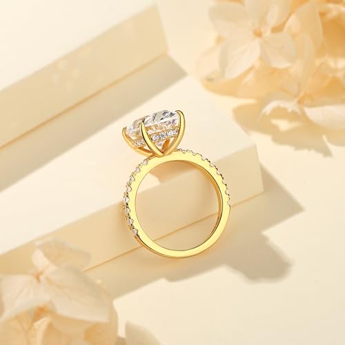 925 Silver Oval Engagement Ring,Travel Promise Ring For Women | Tarnish-Resistant Thick 14K Gold Plating, Premium 5A Cubic Zirconia, Hidden Halo Setting, Elongated Solitaire Design - color: Yellow Gold