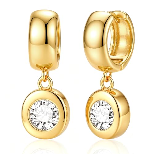 Gold Dangle Earrings for Women, 14K Gold Plated Chunky Hoop Earrings with Charms Cubic Zirconia Drop Earrings Statement Jewelry for Women - color: Gold A