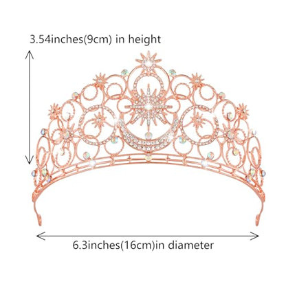 Crystal Crowns for Women, Crystal Bubble TiaraBride Royal Queen Headband Princess Headpieces for Women Bridal Wedding Prom Birthday Party Crowns - color: Rose Gold Star & Moon Crown