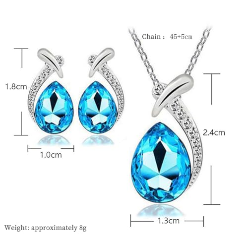 Crystal Drop Necklace with Dangle Earrings Minimalist Jewelry Set Elegant Teardrop Pendant Casual for Symphony Concert Night