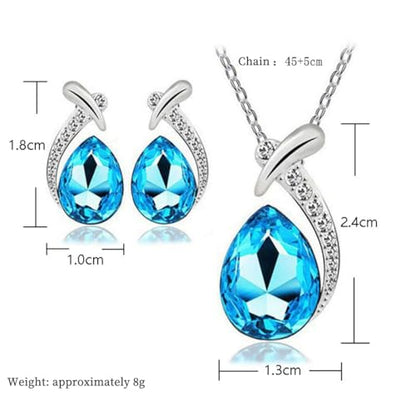 Crystal Drop Necklace with Dangle Earrings Minimalist Jewelry Set Elegant Teardrop Pendant Casual for Symphony Concert Night