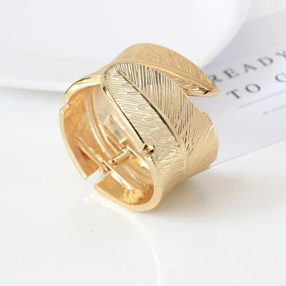 Chunky Cuff Bracelets for Women Leaf Gold Statement Bangle Bracelets Exaggerate Hammered Open Bangles Jewelry - color: X-Gold