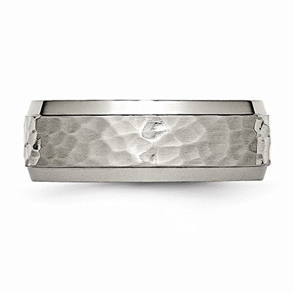 Sonia Jewels Titanium 8mm Beveled Edge, Hammered and Polished Wedding Band