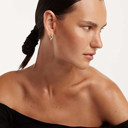 Huggie Hoop Earrings 14K Gold Plated Cubic Zirconia Dainty Simple Cute Beads Elegant CZ Circle Small Hoop Earring for Women Minimalist Handmade Hypoallergenic Jewelry - color: CZ-Oval Green