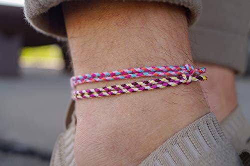 Made by Nami 2 Pcs Wave String Ankle Bracelets for Women Waterproof & Adjustable Thin Braided Anklet Surfer Boho Ankle Bracelet Set of 2 Beach Accessories - color: Pink Set