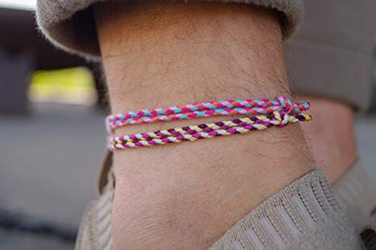 Made by Nami 2 Pcs Wave String Ankle Bracelets for Women Waterproof & Adjustable Thin Braided Anklet Surfer Boho Ankle Bracelet Set of 2 Beach Accessories - color: Pink Set