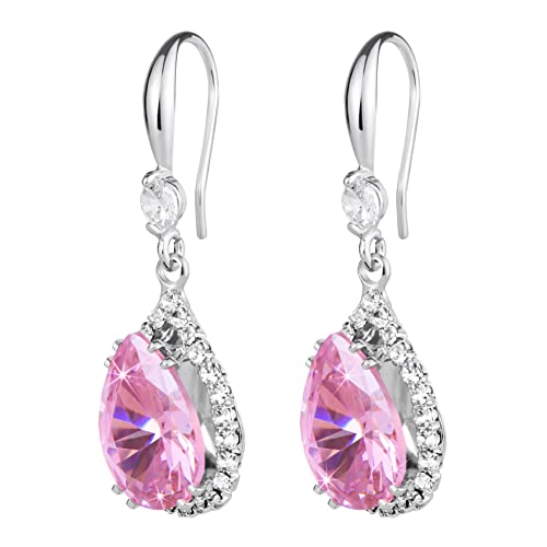Linawe Imitation Diamond Dangle Earrings for Women Trendy, Rhinestone Drop Chandelier Earrings, Teardrop Crystal Cubic Zirconia Wedding Jewelry Set, 14K Gold/Rose Gold/Silver Tone - color: Silver,Oct,June