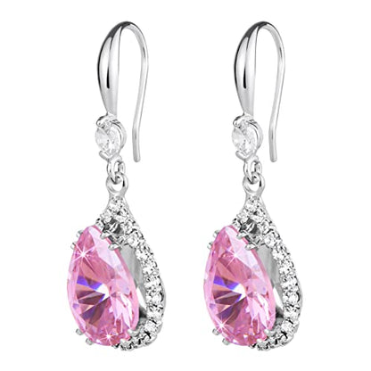 Linawe Imitation Diamond Dangle Earrings for Women Trendy, Rhinestone Drop Chandelier Earrings, Teardrop Crystal Cubic Zirconia Wedding Jewelry Set, 14K Gold/Rose Gold/Silver Tone - color: Silver,Oct,June
