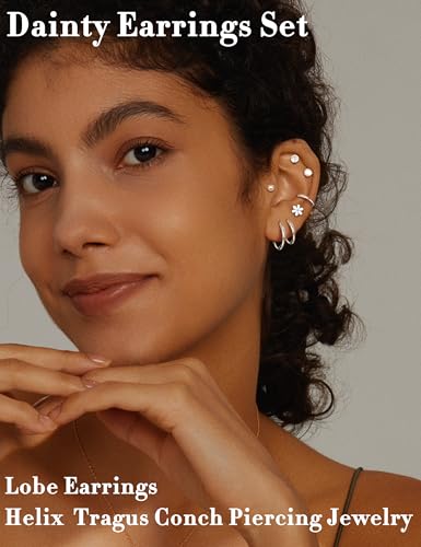 LOLIAS 21 Paris Stainless Surgical Steel Flat Back Earrings Hypoallergenic | 20G Cartilage Earring Stacks,Screw Back Nap Flatback Stud Earrings for Sensitive Ears Women,Earring Set,Pack Piercing Jewelry - color: Silver