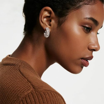 Sonateomber Gold Chunky Crystal Hoop Earrings for Women, Trendy Statement Sparkly CZ Rhinestone Thick Open Hoops Earings Hypoallergenic Wedding Prom Everyday Accessories Fashion Jewelry Gift - color: Silver CZ