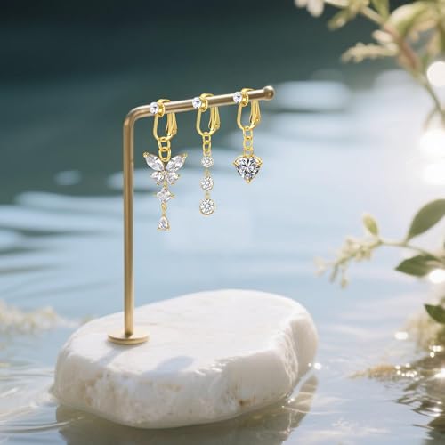 D.Bella Fake Belly Ring Fake Belly Piercing Clip on Belly Button Rings Surgical Steel Fake Belly Button Ring Fake Earrings Diamond Snake Dangle Non Piercing Fake Belly Piercing Jewelry - style: Gold-A