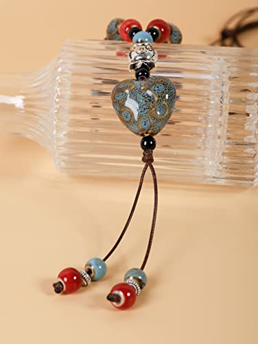 MINACHI Boho Hippie Colorful Ceramic Heart Bead Strand Necklace, Bohemian Summer Statement Jewelry Gift for Women - color: S04
