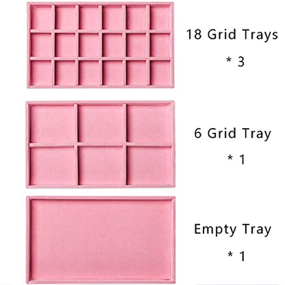 Acrylic Jewelry Organizer Earring Organizer Box with 5 Drawers Earring Holder Organizer with Velvet Trays Clear Jewelry Box for Women Earring Display for Rings StudsPink | 61 Jewelry Storage Grid for Rings Studs Bracelet,Velvet Lining,Transparent Appearan