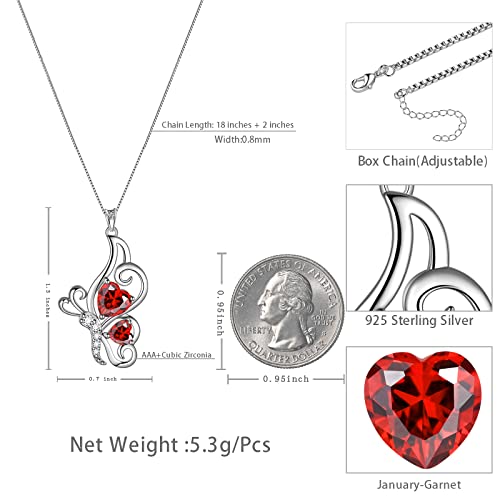 Butterfly Heart Necklace Birthstone Pendant Necklace Earrings Bracelet Women 925 Sterling Silver Animal Butterflies Birthstone Pendant Crystal Birthday Jewelry Wedding Gift - color: A.January-necklace