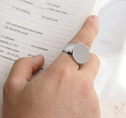 MYNENEY Stainless Steel Round Shape Classical Simple Plain Wedding Engagement Statement Pinky Band Signet Rings for Men Women Size 4-15 - color: Men Size Silver