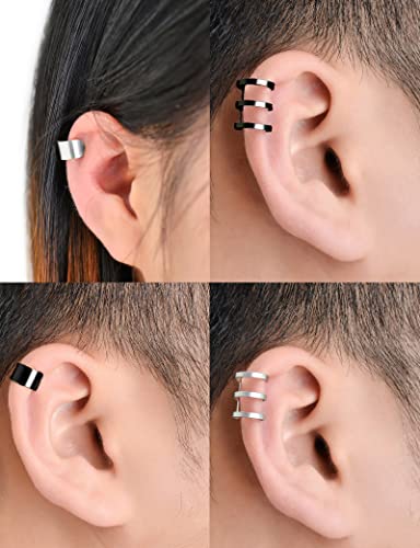 4-10 Pairs Stainless Steel Ear Cuff Helix Cartilage Clip On Wrap Earrings Fake Nose Ring Non-Piercing Adjustable - color: F1:10 Pairs, Silver&Black Tone