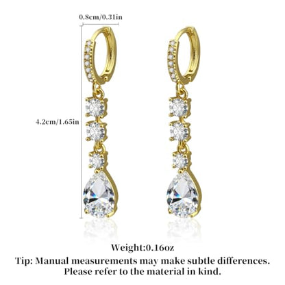 Dangle Earrings for Women, 14K Gold Plated Long Tassel Zircon CZ Huggie Drop Earrings, Trendy Long Chain Earrings for Wedding Party Prom Jewelry Gift - style: Pave CZ