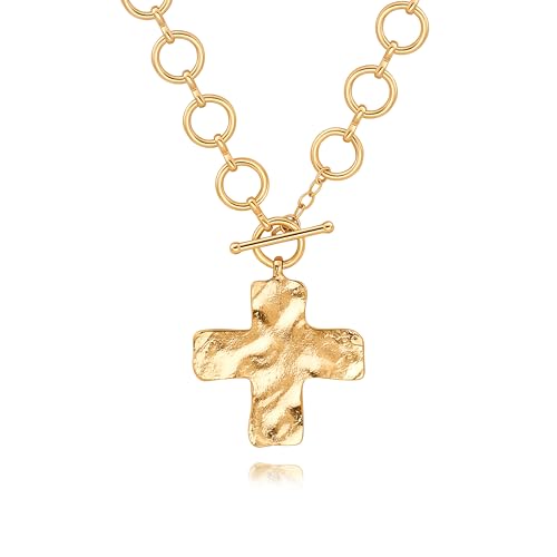18k Gold Plated Chain Link Necklace for Women, Baroque Pearl/Compass Pendant Necklace - color: Big Cross