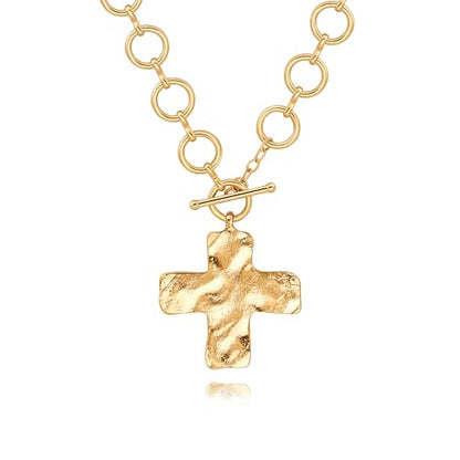 18k Gold Plated Chain Link Necklace for Women, Baroque Pearl/Compass Pendant Necklace - color: Big Cross