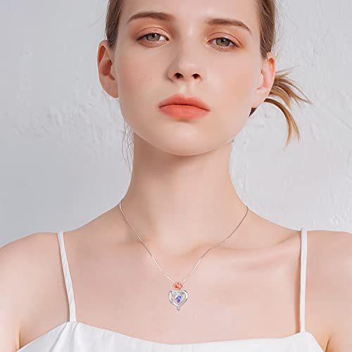 TOUPOP Birth Flower Necklace 925 Sterling Silver Heart Birthstone Pendant Necklaces Birth Month Floral Jewelry Birthday Valentines Day Mothers Day Gifts for Women Wife Mom - style: 6-June-Rose