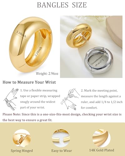 Bangle Bracelets for Women | 14K Gold Plated Trendy Wide Bracelets | Hinged Arm Cuff Bangles Chunky Bracelet for Women - color: Style G-Gold Plated Bangles