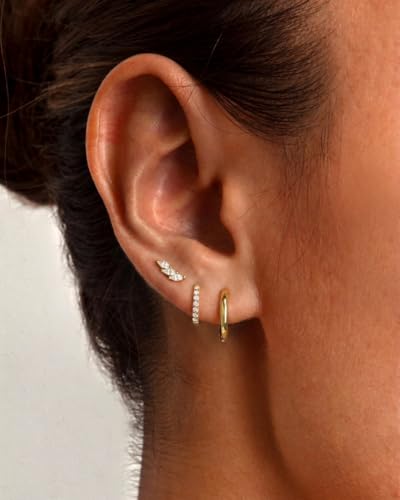 Freekiss 3 Pairs Hoop Earrings Set - Dainty Stud Dangle Cartilage for Women | Hypoallergenic Earrings, Cubic Zirconia Stackable Trendy Small Set Jewelry Gifts for Women - style: 3cz leaf stud earrings-GD