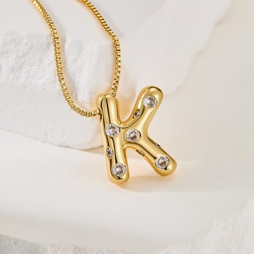 Cicy Bell Initial Necklace for Women 14k Gold Plated | Cubic Zirconia, Trendy, Personalized, Dainty Letter Pendant - color: K-Gold