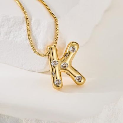 Cicy Bell Initial Necklace for Women 14k Gold Plated | Cubic Zirconia, Trendy, Personalized, Dainty Letter Pendant - color: K-Gold