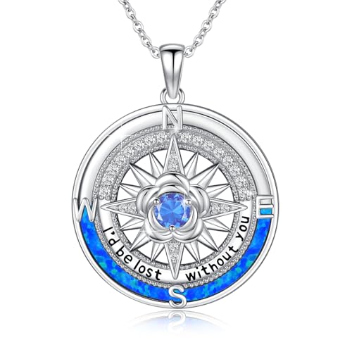 Compass Necklace Sterling Silver Nautical Graduation Gift | 925 Sterling Silver compass pendant with meaningful nautical design, jewelry for women, graduation and travel gift - color: Silver-13