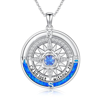 Compass Necklace Sterling Silver Nautical Graduation Gift | 925 Sterling Silver compass pendant with meaningful nautical design, jewelry for women, graduation and travel gift - color: Silver-13