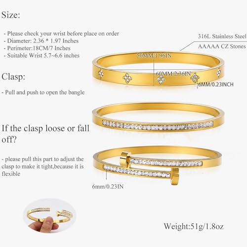 Gold Bangle Bracelets for Women, 18K Gold Plated Stainless Steel Stackable Bangles, Non-Tarnish Trendy Jewelry, Ideal Gift for Birthday Anniversary - color: Gold-1