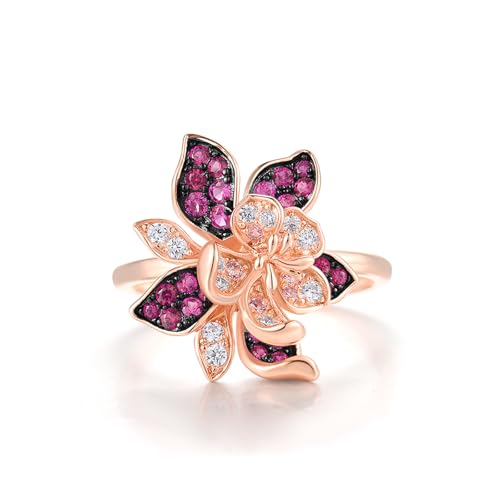 Santuzza Sterling Silver Gemstone Flower Ring for Women - color: [A]Lily-Pink & White