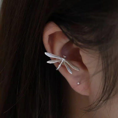 Dragonfly Clip On Earrings for Women Unique Silver Ear Cuffs Non Piercing Boho Nature Adjustable Earrings
